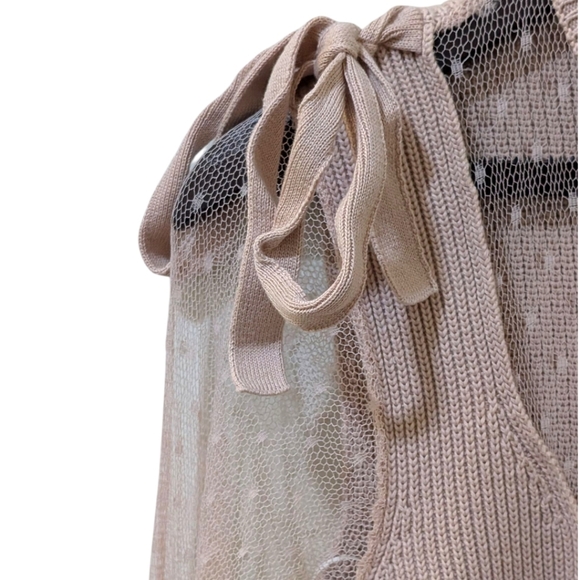 RED VALENTINO Knit & Polka Dot Tulle Mini Dress - Nude/Blush Women's S - Picture 4 of 8